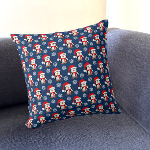 Coussin Pingouins colorés et flocons motif de Noël