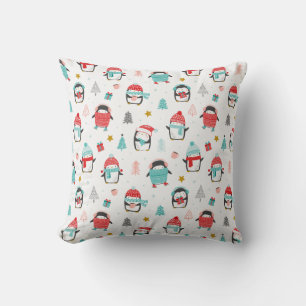 Coussin Pingouins de Noël mignons en blanc