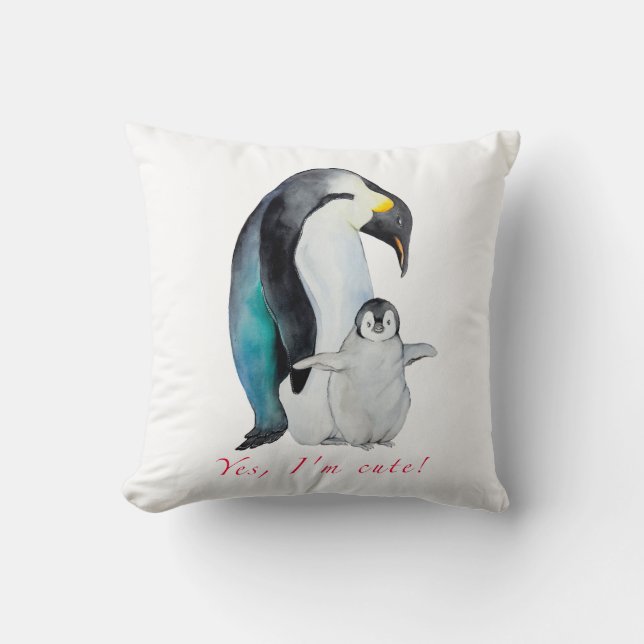 Coussin Pingouins empereurs d'aquarelle mignons (Recto)