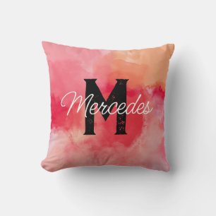 Coussin Pink Abstrait Tie Dye Nom du monogramme