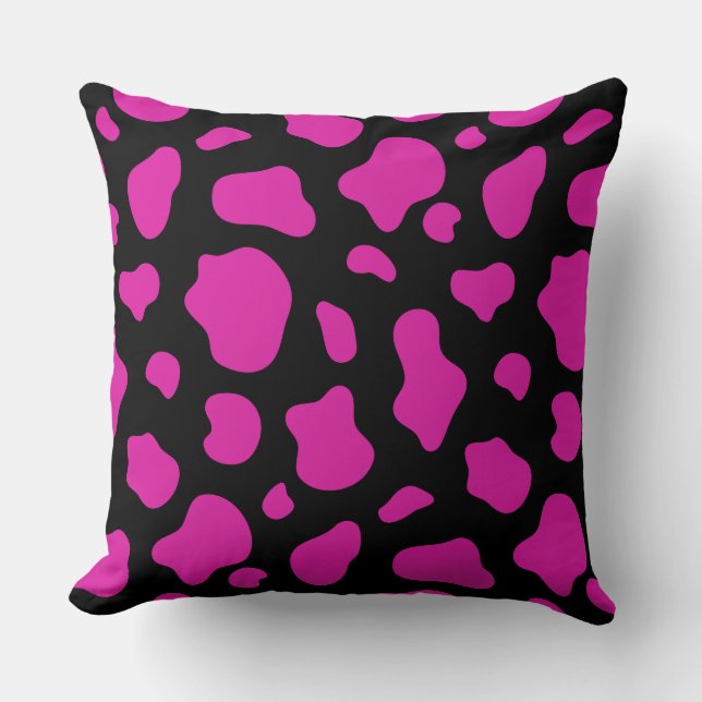 Coussin Pink and Black Cow Print Decorative Pillow (Recto)