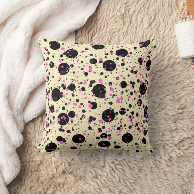 Coussin Pink and Black Polka Dot Pattern (Couverture)