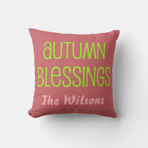 Coussin Pink and Neon Green Automne Blessings Famille