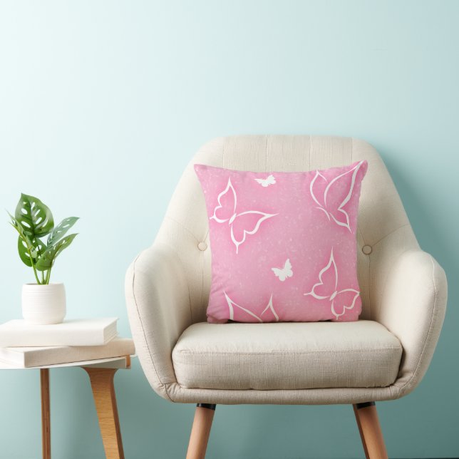 Coussin Pink and White Butterflies Sparkle Pink Background (Chaise)