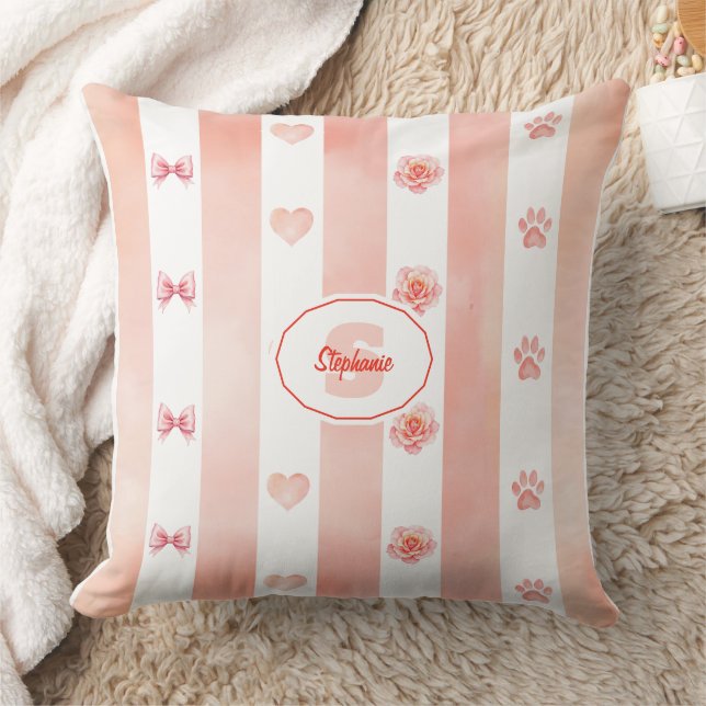 Coussin Pink and White Stripe - Coeurs, Rose, Empreinte de (Couverture)