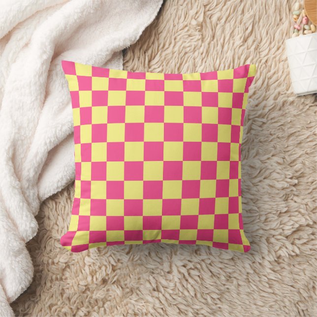 Coussin Pink and Yellow Checkered Print (Couverture)