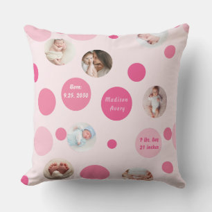 Coussin Pink Baby Girl Name Date de naissance stat photos 