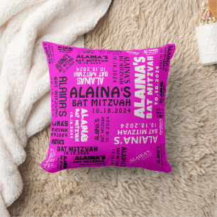 Coussin Pink Bat Bar Mitzvah Party Décor Mémoire