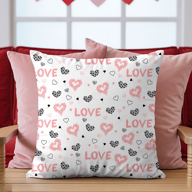 Coussin Pink Black Heart Art Pillow Cute I Love You Gift (Pink Black Heart Art Pillow Cute I Love You Gift

)