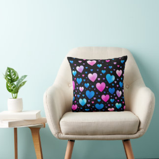 Coussin Pink & Blue Glowing Hearts
