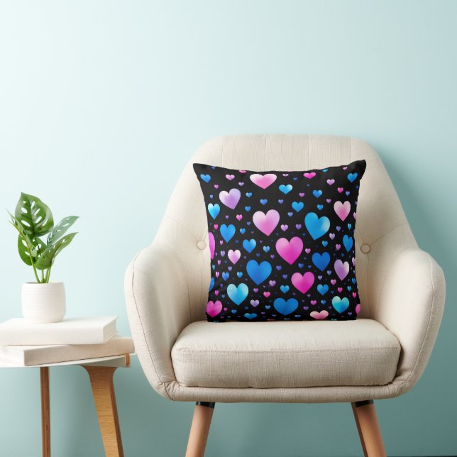 Coussin Pink & Blue Glowing Hearts  (Chaise)
