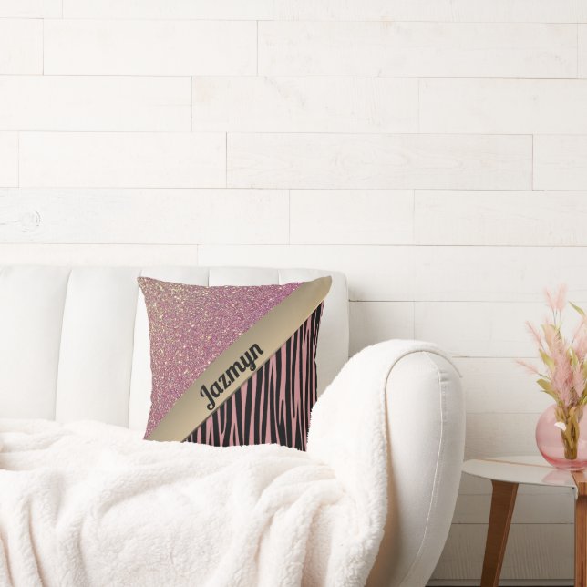 Coussin Pink Blush Glam Zebra Imprimer Personnalisé (Canapé)