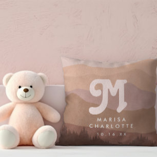 Coussin Pink Boho Monogram Mountain & Forest Retro Nursery