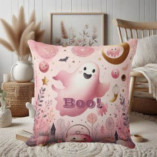 Coussin Pink Boo Friendly Halloween Jack-o'-lantern