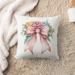 Coussin Pink Bow Aquarelle Fleurs Pépinière Chambre à couc