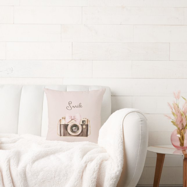 Coussin Pink Bow Brown Camera Smile (Canapé)