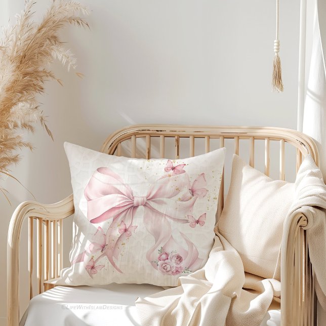 Coussin Pink Bow Butterflies Photo (Créateur téléchargé)