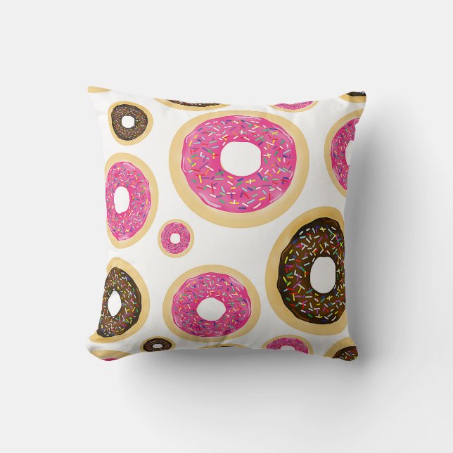 Coussin Pink & Brown Sprinkt Donuts Moderne Amusant mignon (Recto)