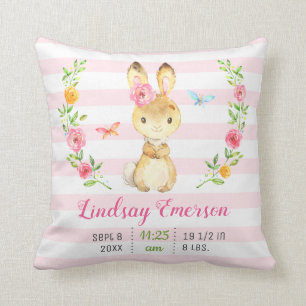 Coussin Pink Bunny Baby Girl Statistiques Toddler Nouveau-
