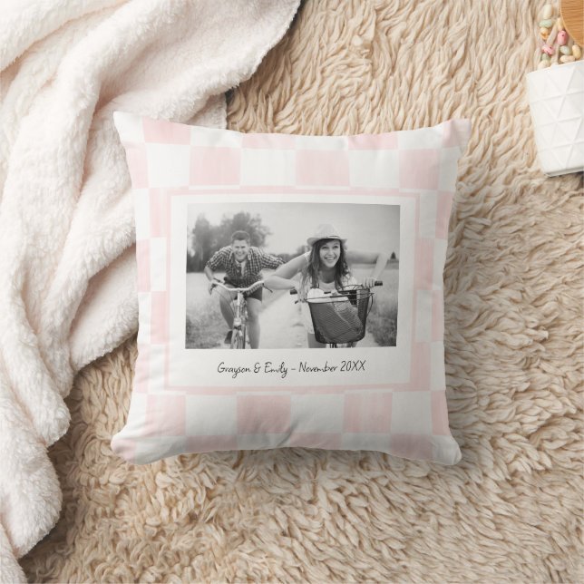 Coussin Pink Checkerboard Personalized Photo (Couverture)