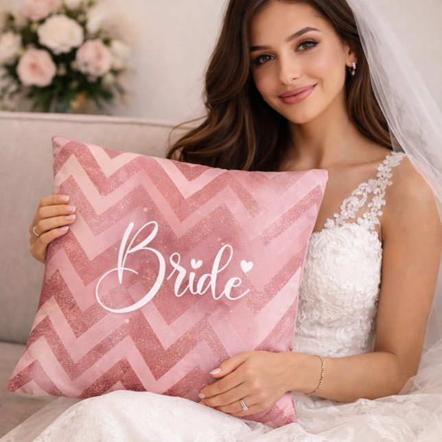 Coussin Pink Chevron Glitter Bridal Shower (Créateur téléchargé)