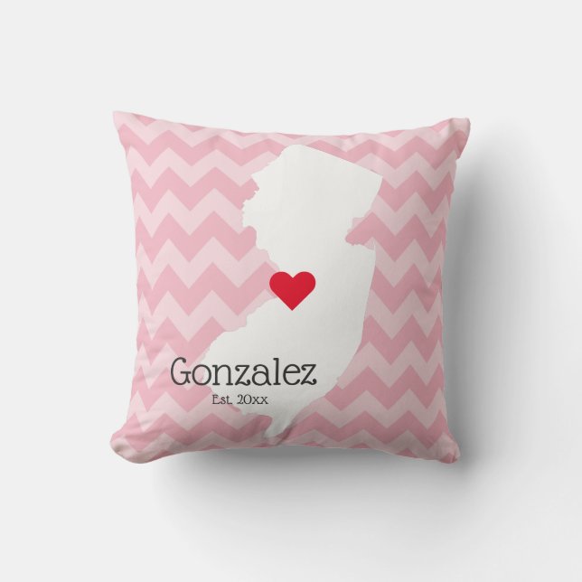 Coussin Pink Chevron Personnalisé New Jersey Nom de famill (Recto)