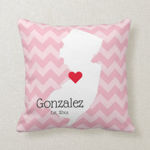 Coussin Pink Chevron Personnalisé New Jersey Nom de famill