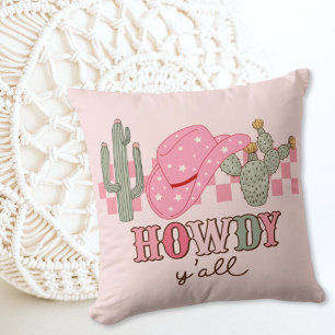 Coussin Pink Cowgirl Preppy Howdy Yall Moderne Jeu d'oreil