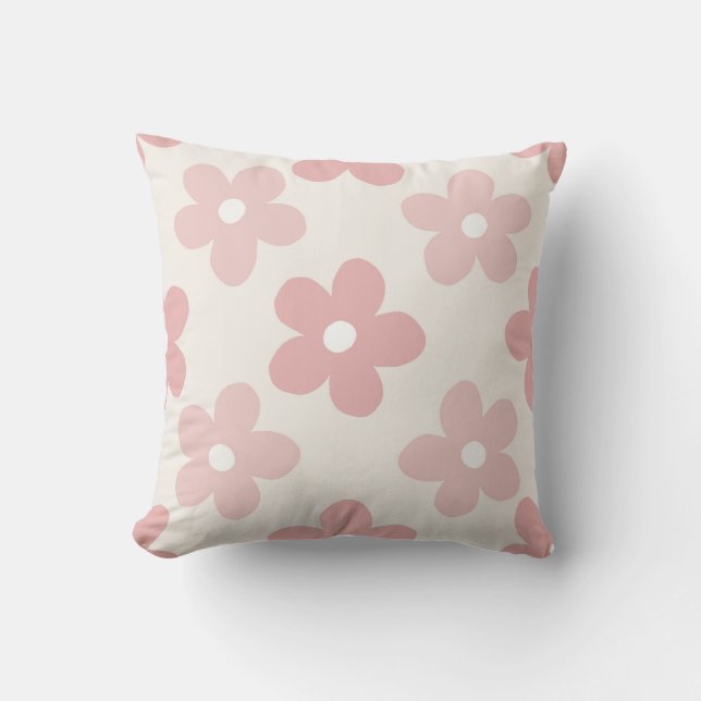 Coussin Pink Cream Daisy Flowers Retro Pattern (Recto)