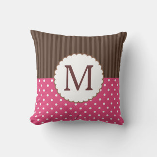 Coussin Pink Et Brown Pois Stripes Monogramme