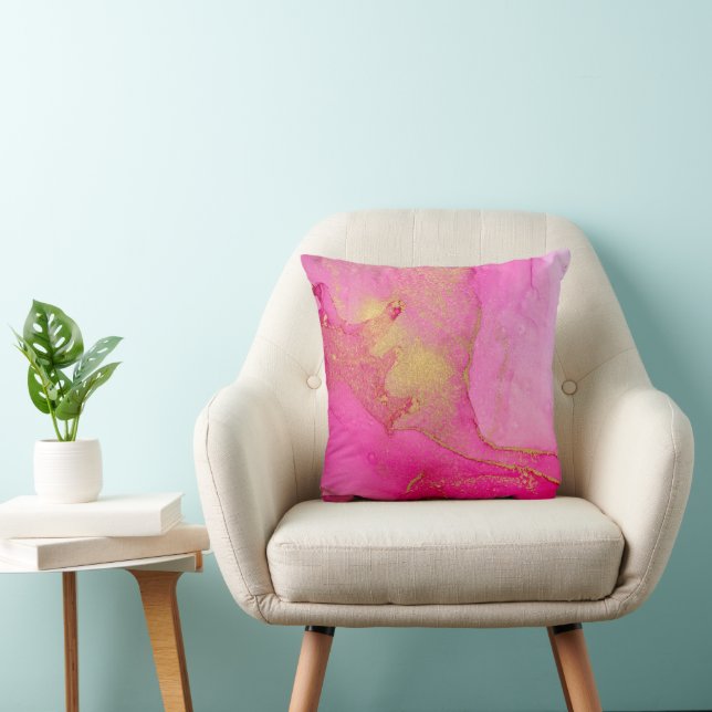 Coussin PInk et or aquarelle abstraite (Chaise)