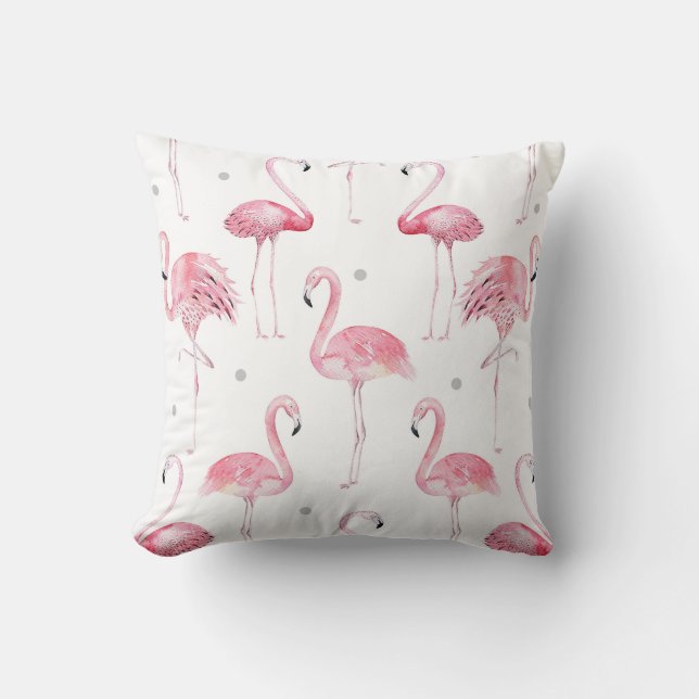 Coussin Pink Flamingos Grey Polka Dots (Recto)
