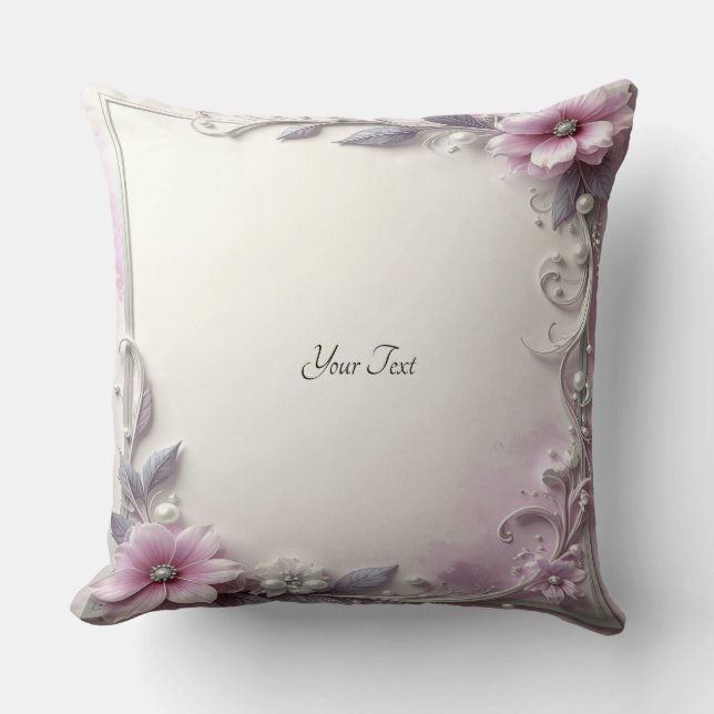 Coussin Pink Floral Frame Throw Pillow (Recto)