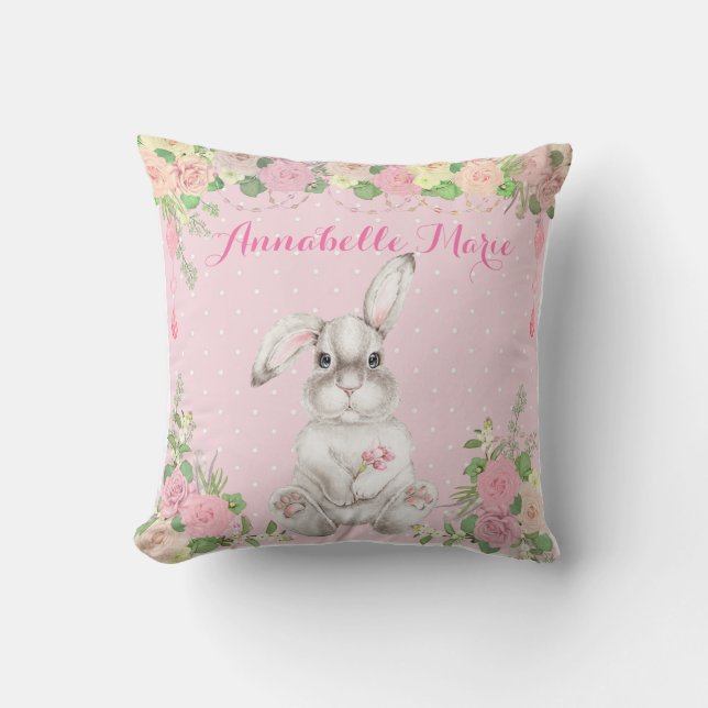 Coussin Pink Floral Précieux Lapin de Pâques Lapin Nourrit (Recto)