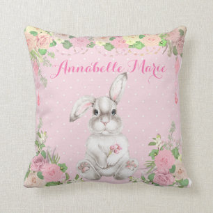 Coussin Pink Floral Précieux Lapin de Pâques Lapin Nourrit
