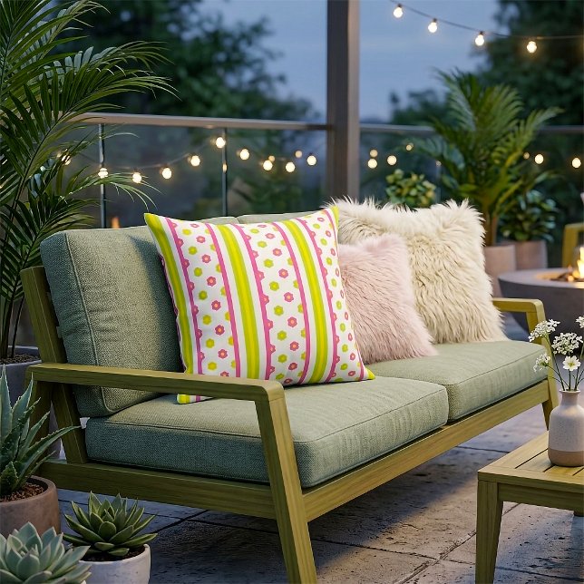 Coussin Pink Floral Stripe Pillow (Créateur téléchargé)