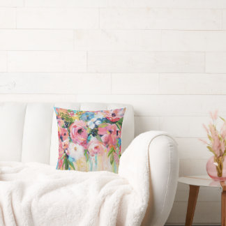 Coussin Pink Floral Throw Pillow