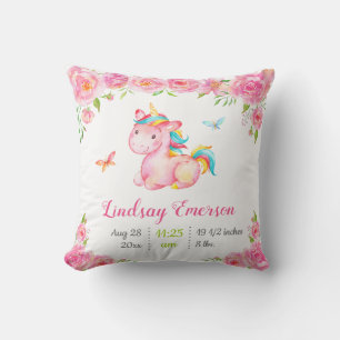 Coussin Pink Floral Unicorn Baby Girl Gift Nursery Décor