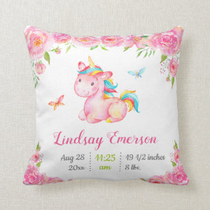 Coussin Pink Floral Unicorn Baby Girl Gift Nursery Décor