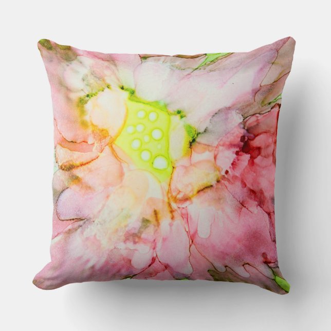 Coussin Pink Flower à Alcohol Ink (Recto)