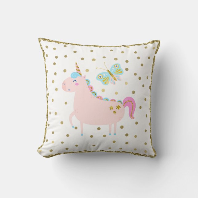 Coussin Pink & Gold Glitter Unicorn Girls Menace Nursery (Recto)