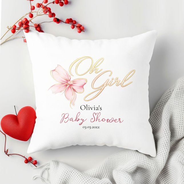 Coussin Pink & Gold “Oh Girl” Gold Typography Baby Shower (Créateur téléchargé)