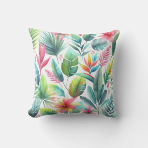 Coussin Pink Green Tropical Palm Feuille Fleurs