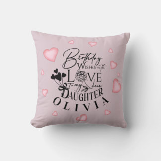 Coussin Pink Hearts Daughter Birthday Text Design