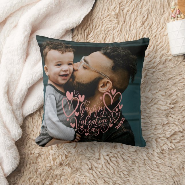 Coussin Pink Hearts Famille Photo Heureuse Sainte-Valentin (Couverture)