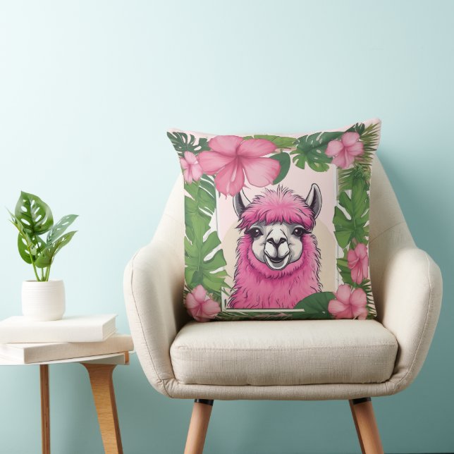 Coussin Pink Joyeux Lama souriant (Chaise)