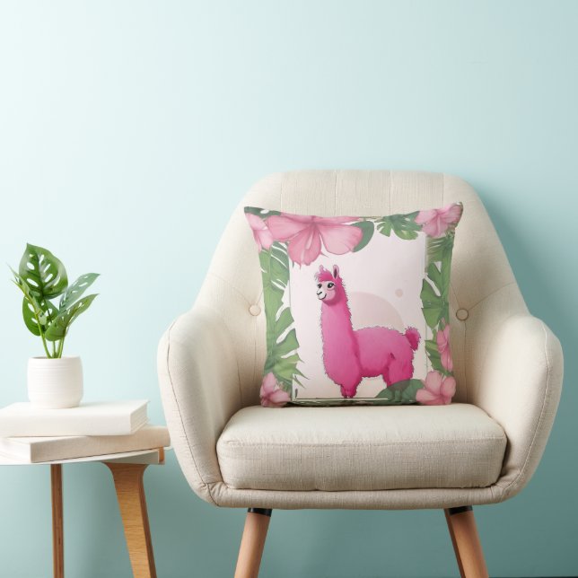 Coussin Pink Joyeux Lama souriant (Chaise)