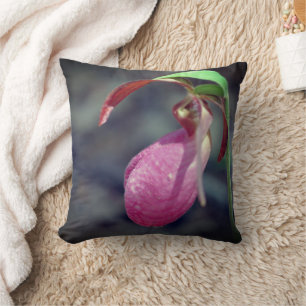 Coussin Pink Lady Slipper Orchid Raindrop