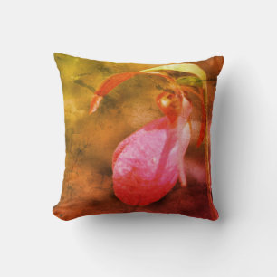 Coussin Pink Lady Slipper Orchid Raindrop Abstrait