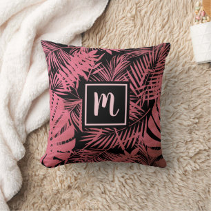 Coussin Pink monogramme script feuille de palme motif mode